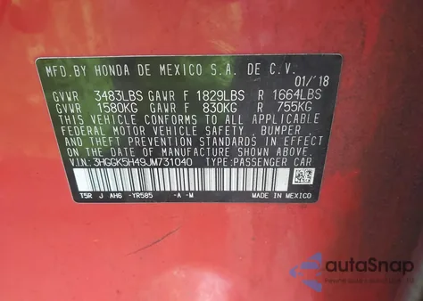 2018 Honda Fit Lx z USA, uszkodzony, nr VIN 3HGGK5H49JM731040